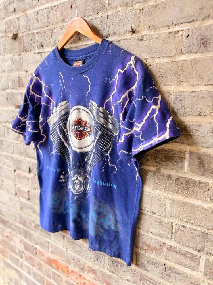 Image of Rare 90’s Vintage Harley Davidson Thunder & Lightning Single-Stitched Tee, SIZE: LARGE