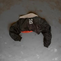 Image 2 of R Shearling Collar Cropped Bomber Jacket 