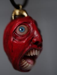 Image 16 of Berserk Egg of the King bleeding eyes pendant, leather cord, brass hardware, OOAK,