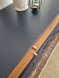 Image 7 of Large Mid Century Luxury Sideboard Nathan | Curved Teak Sideboard Blue | 4 Walnut Drawers 