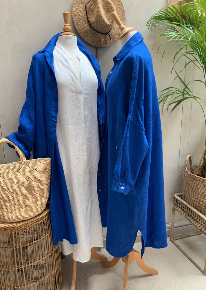 Image of Robe chemisier en lin HéRA Bleu Mykonos