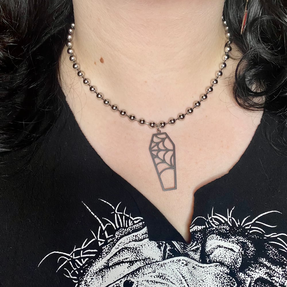 Image of Spiderweb Coffin Necklace