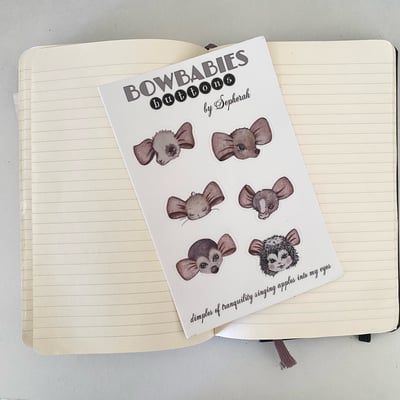 Image of BOWBABIES BUTTONS 4x6 sticker sheet (6pc) 