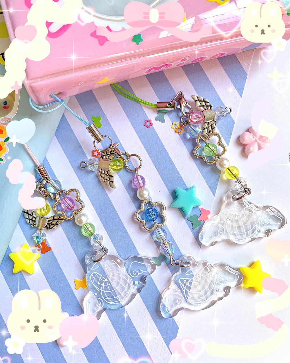 Image of Cyber Angel Pets Wireframe | Phone Charms