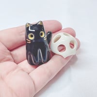 Image 4 of Glow In Dark Black Cat With Skull Mask ceramic Figurine