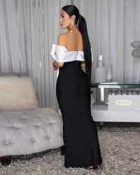Image 5 of LIYAH BLACK WHITE OVER-SIZED BOW MAXI BANDAGE DRESS