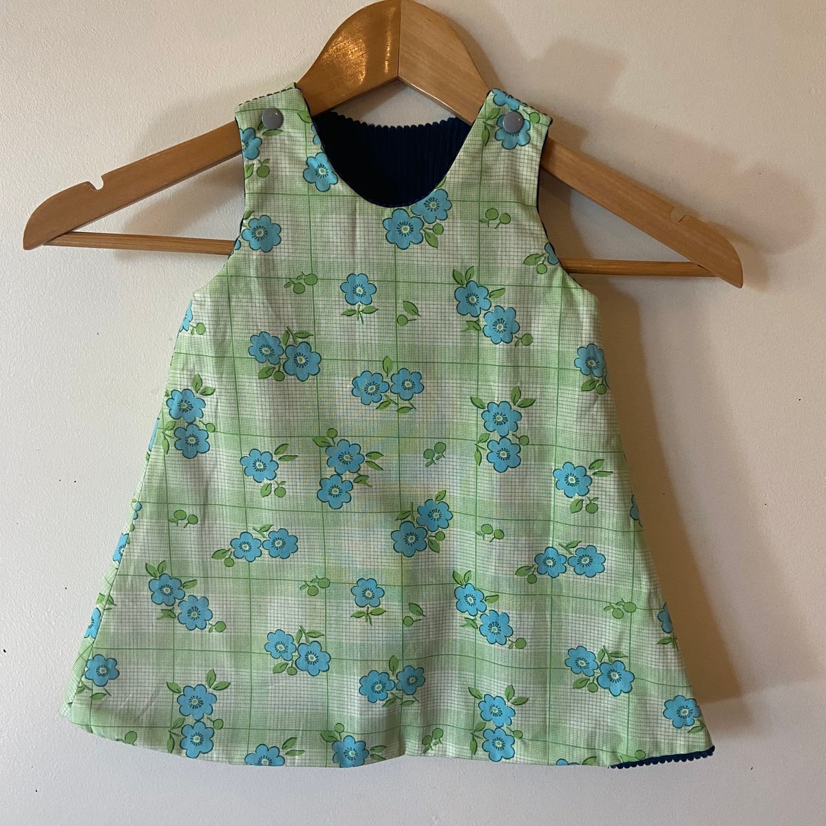 Image of Little Reversible Dress Blue Cord and Vintage Picnic
