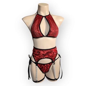 Image of Crimson Red Sequin 3 piece Outfit