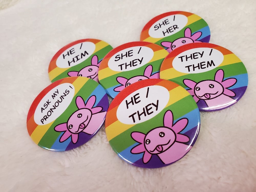 2.25 Inch Rainbow Axolotl Pronoun Button