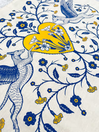 Image 2 of Flying hound tea towel in cobalt blue and marigold 