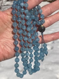 Image 8 of Aquamarine Mala with Labradorite Guru Bead, Aquamarine 108 Bead Japa Mala Hand Knotted Gemstone Mala