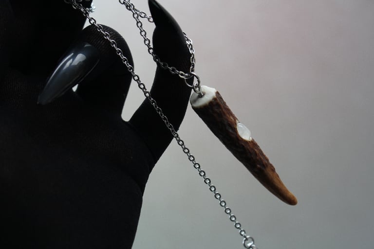 dead good antler and moonstone pendant on long chain Image 7