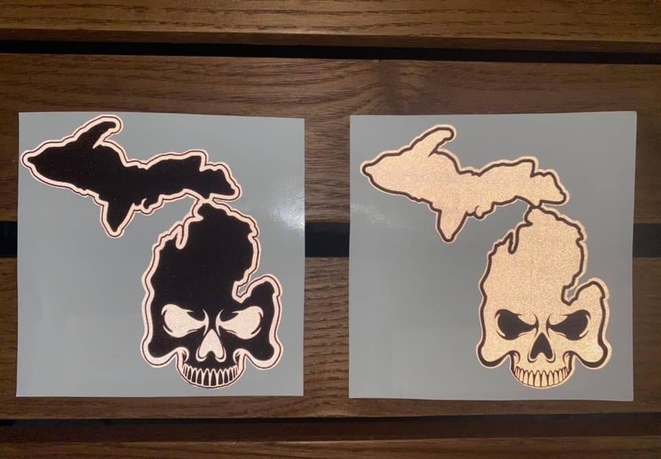 Image of Reflective Michigan Skull Vinyl Decal