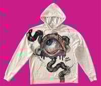 Image 1 of “WINDOW TO THE SOUL, APPARENTLY” CUSTOM PAINTED PULLOVER HOODIE XL