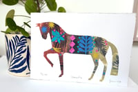 Image 2 of Clementine , a multi coloured monoprinted horse with collage elements 