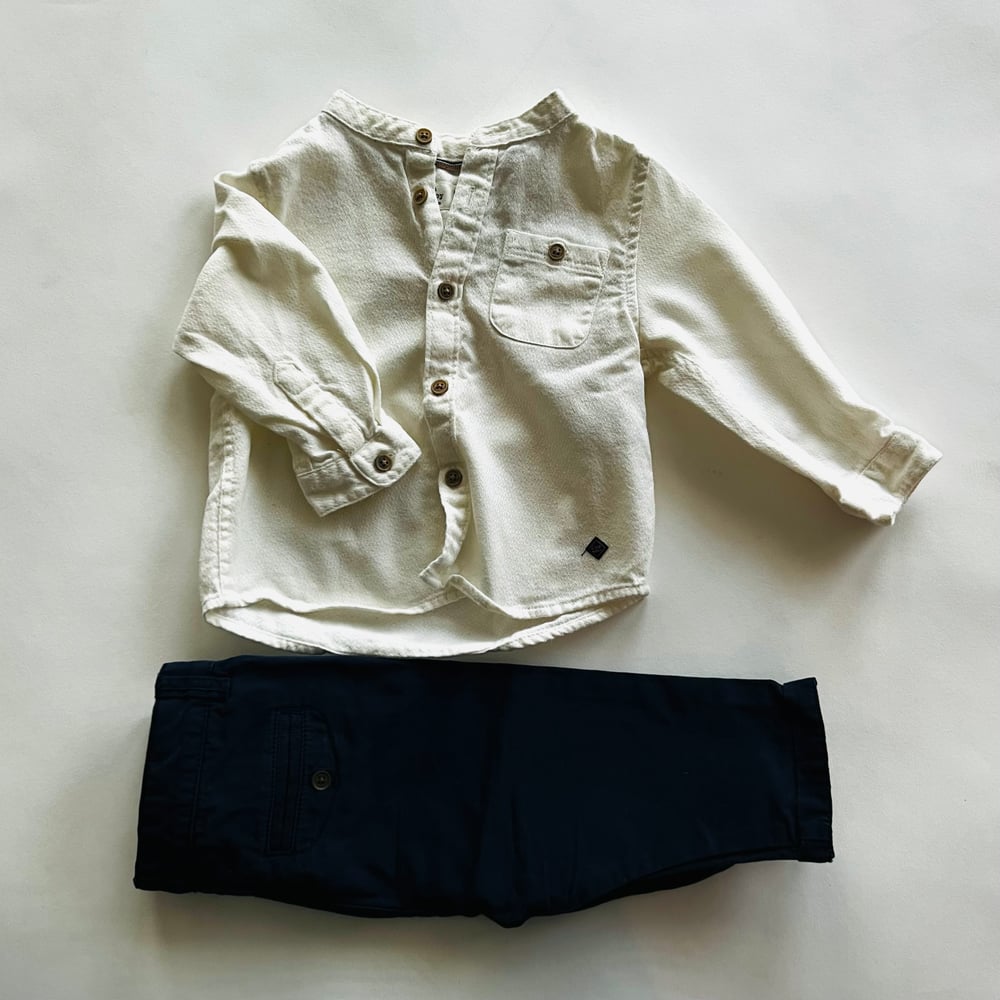 Image of ZARA BABY COLLARLESS DRESS SHIRT w/ PANT size 3-6M