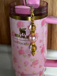 Image 2 of Pink Pearl & Gold Sparkle Straw Dangle Charm