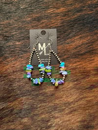 Image 1 of 3mm Sterling Silver- Turquoise & Spiny Nugget Hoops