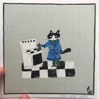 Image 3 of Small square print -cat making coffee