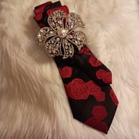 Image 2 of RED ROSES SILK TIE NECKLACE