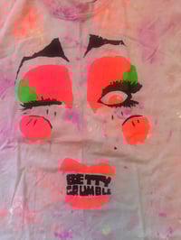 Image 1 of Grumble Face on T Shirt tie dye purples, rainbow (3XL)