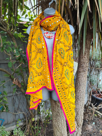 Image 1 of Thassos scarf -Yellow with hot pink trim