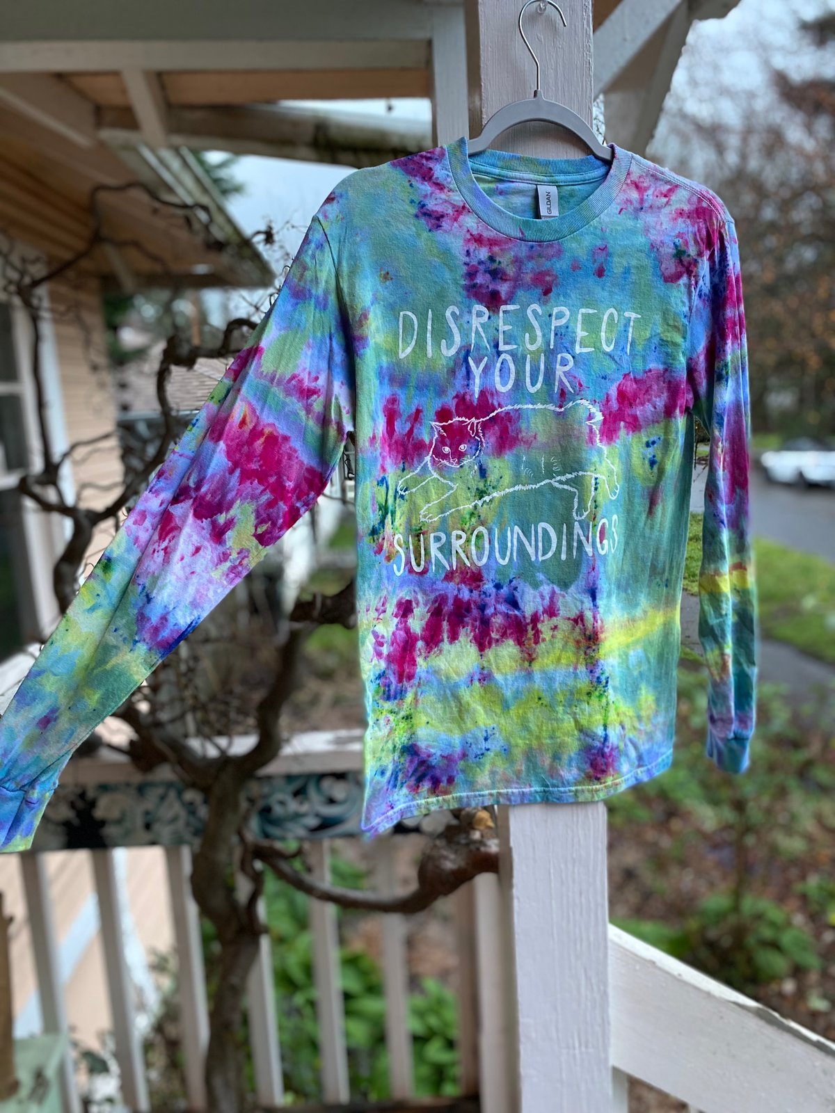 Image of SMALL Disrespect Your Surroundings Long Sleeve Tie Dye Shirt 