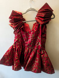 Image 2 of Red Bustier, with accordion capped sleeves