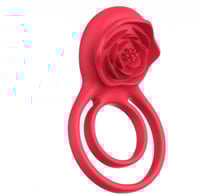 Red Vibrating Cock Ring - Rose Shape, 9-Speed, Rechargeable and Waterproof