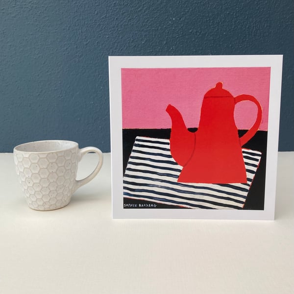 Image of ‘Red Coffee Pot on Stripes’ card