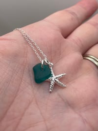 Image 2 of Stunning Rare Turquoise Sea Glass Necklace with Sterling Silver Starfish