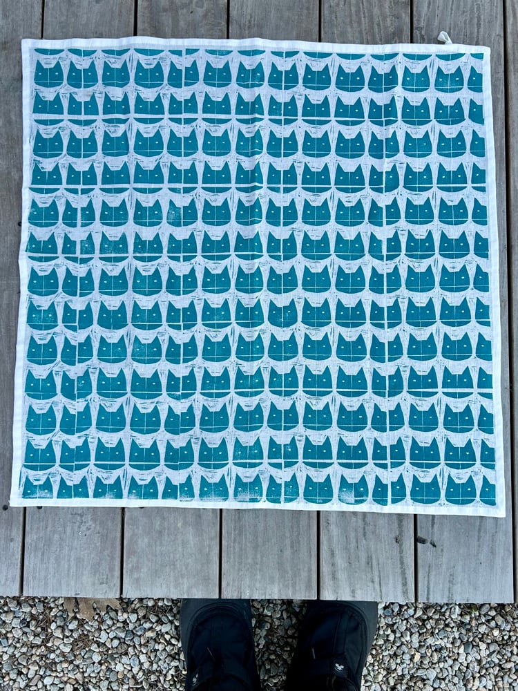 Cat Pattern (Turquoise) 100% Cotton Floursack Towel with hanging loop