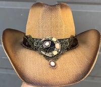 Image 1 of Brown Cowboy Hat Bronze & Leather Band