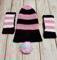 Image 3 of 4 in 1 Hat & Handwarmer Set, Size S (Teen - Small Adult) Pink, White & Black