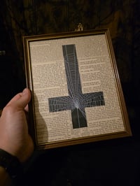 Image 4 of " 2 way Crucifix" 1800's bible page with preserved spider web - A