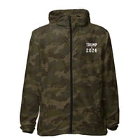 Image 4 of Trump 2024 Black Green Camo Unisex lightweight zip up windbreaker