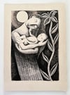 MOTHER AND CHILD PEN & INK DRAWING