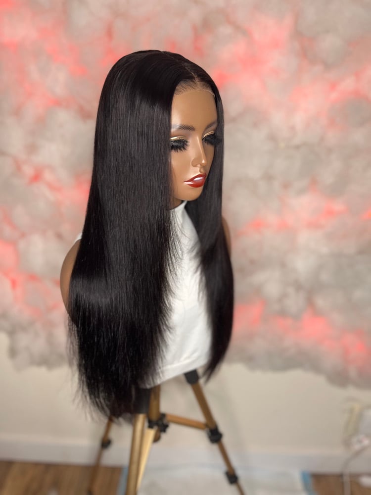 Image of Unice Hair 20 inch 4x4 Body Wave ( But straightened ) Lace Closure  Wig ( middle part ) 