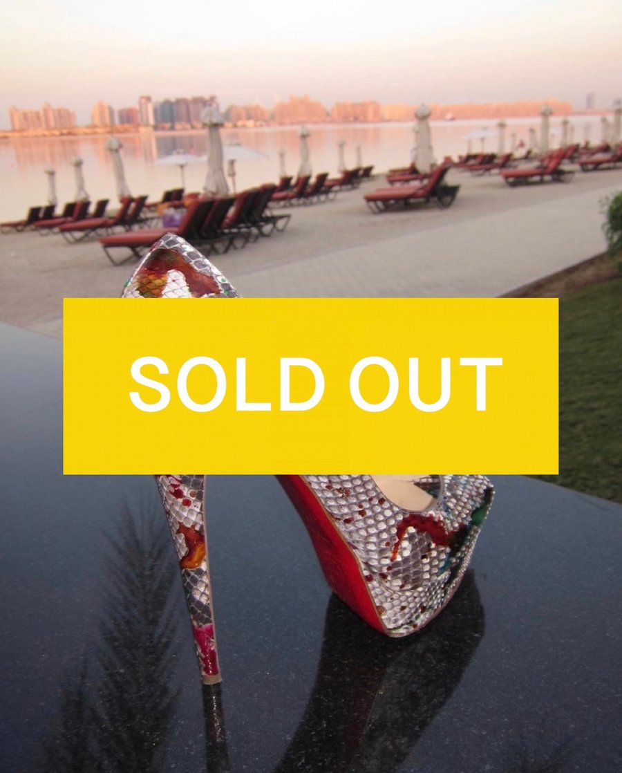 Image of LOUBOUTIN PAINT-SPLATTERED PYTHON PEEP TOE (EU 41)