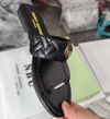 Kensington Quilted Leather Logo Ornament T-Bar Sandals
