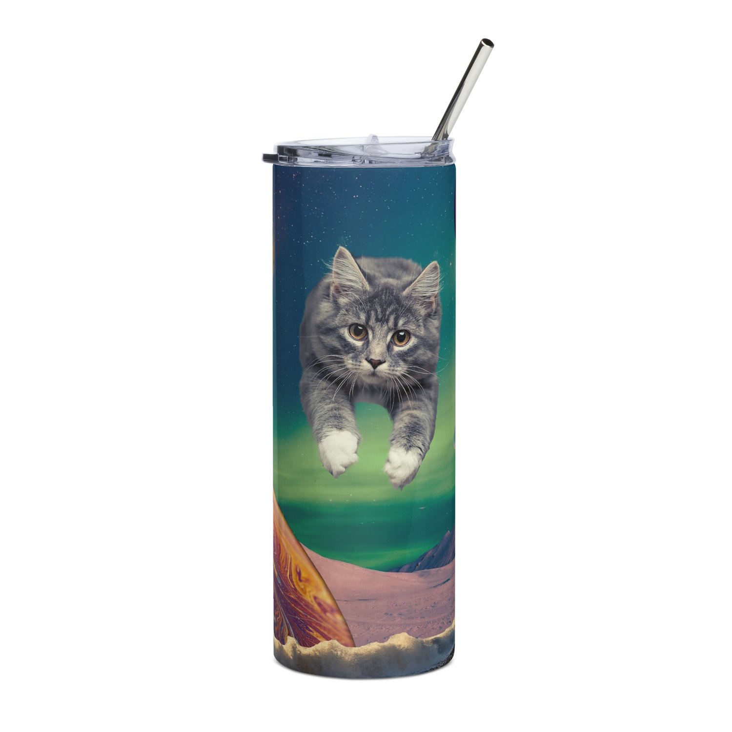 Image of Cat Flying through Space - Stainless Steel Tumbler - 20 oz
