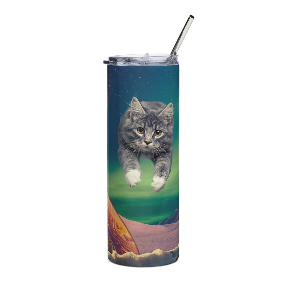 Image of Cat Flying through Space - Stainless Steel Tumbler - 20 oz 