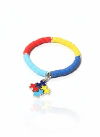 Image 1 of Autism Awareness Bracelet – Heishi Bead Jewelry with Puzzle Piece Charm