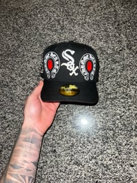 Image 2 of RED BRIM BLACK WHITE SOX CUSTOM FITTED CAP