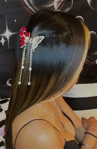 Image 5 of Silver Butterfly Claw Clip with Red Roses  