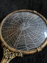 Image 3 of Large Antique magnifying Hand mirror with Real Preserved Web