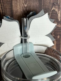 Image 4 of Blue Funny Tumbler Straw Topper Bow | Glitter Cup Accessory
