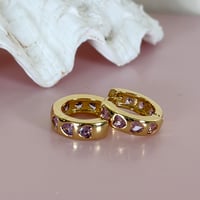 Image 3 of Pink Glass Heart Huggie Hoops
