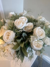 Image 4 of WHITE BUCKET ROSES & FOLIAGE ARRANGEMENT 