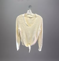 Moth for Anthropologie cream ribbed tie front sweater